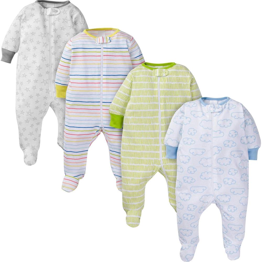imageOnesies Brand Unisex Baby 4pack Sleep N Play Footies Multi PackClouds
