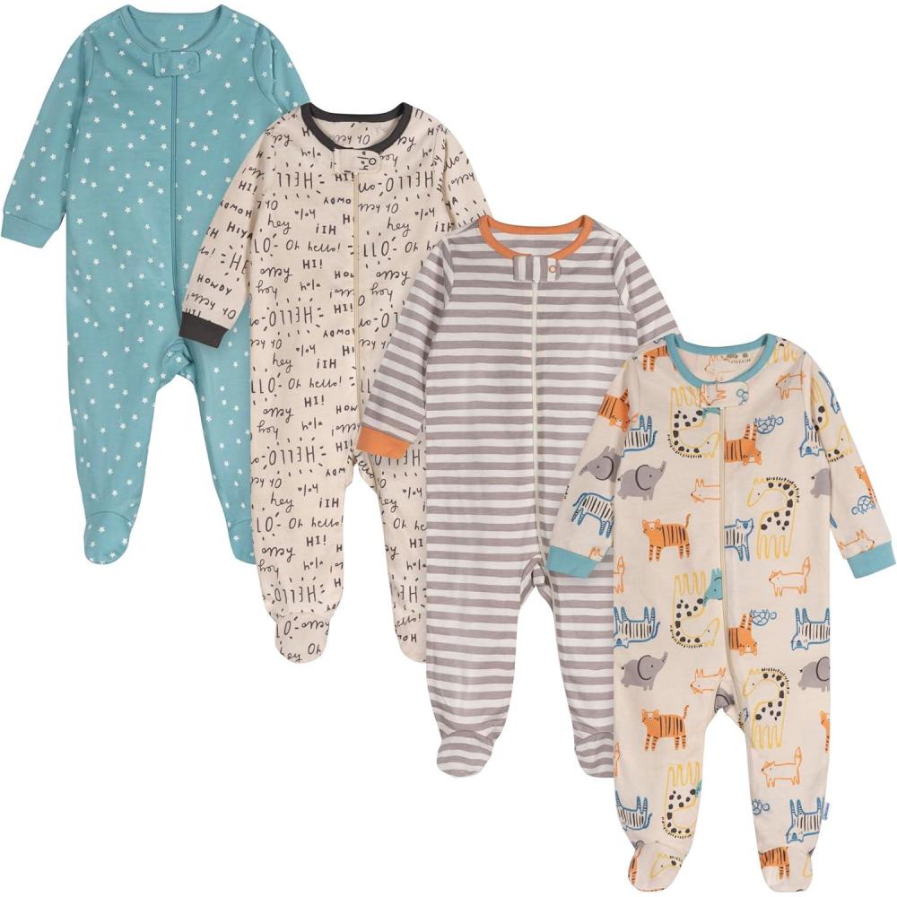 imageOnesies Brand Unisex Baby 4pack Sleep N Play Footies Multi PackHello Friends