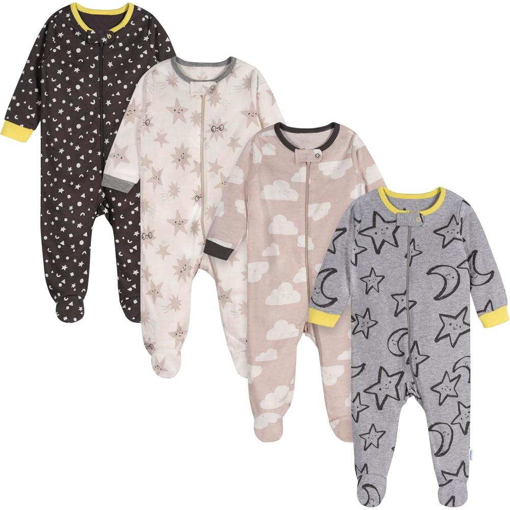 imageOnesies Brand Unisex Baby 4pack Sleep N Play Footies Multi PackUp in the Sky