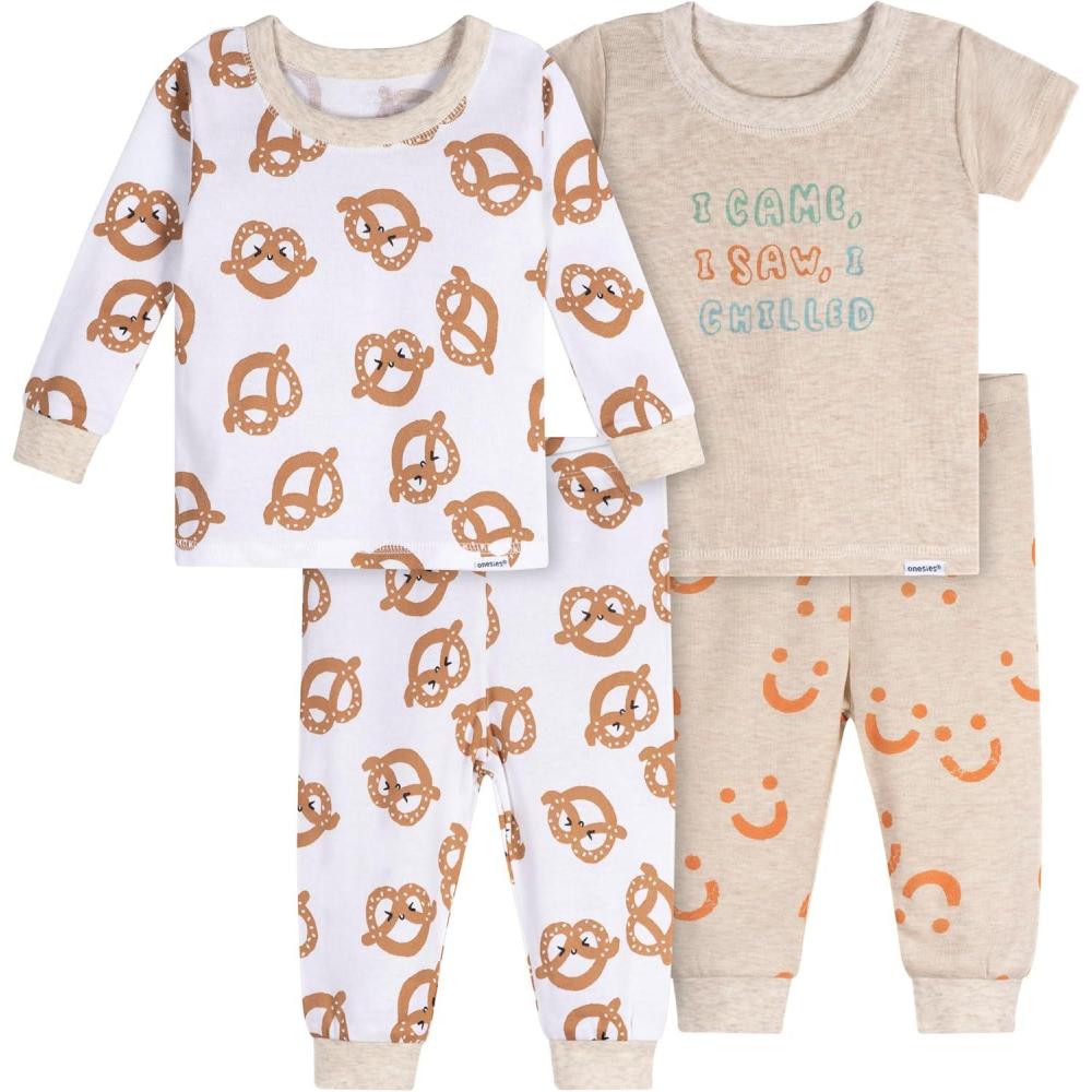 imageOnesies Brand babyboys Unisex Baby Snug Fit 4piece Pajama SetPretzels
