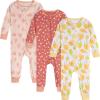 Onesies Brand Baby Girls’ 3-pack Snug Fit One-piece Cotton Pajamas(Lemons)