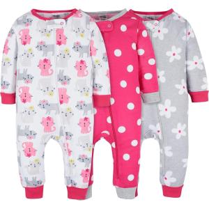 Onesies Brand Baby Girls’ 3-pack Snug Fit One-piece Cotton Pajamas(Dots & Kitties)