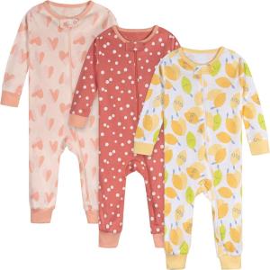 Onesies Brand Baby Girls’ 3-pack Snug Fit One-piece Cotton Pajamas(Lemons)