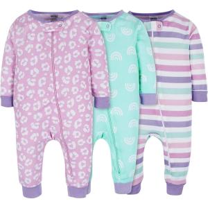 Onesies Brand Baby Girls’ 3-pack Snug Fit One-piece Cotton Pajamas(Rainbows)