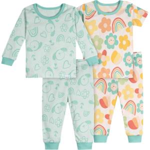 Onesies Brand Baby Girls’ Snug Fit 4-piece Pajama Set(Flowers)