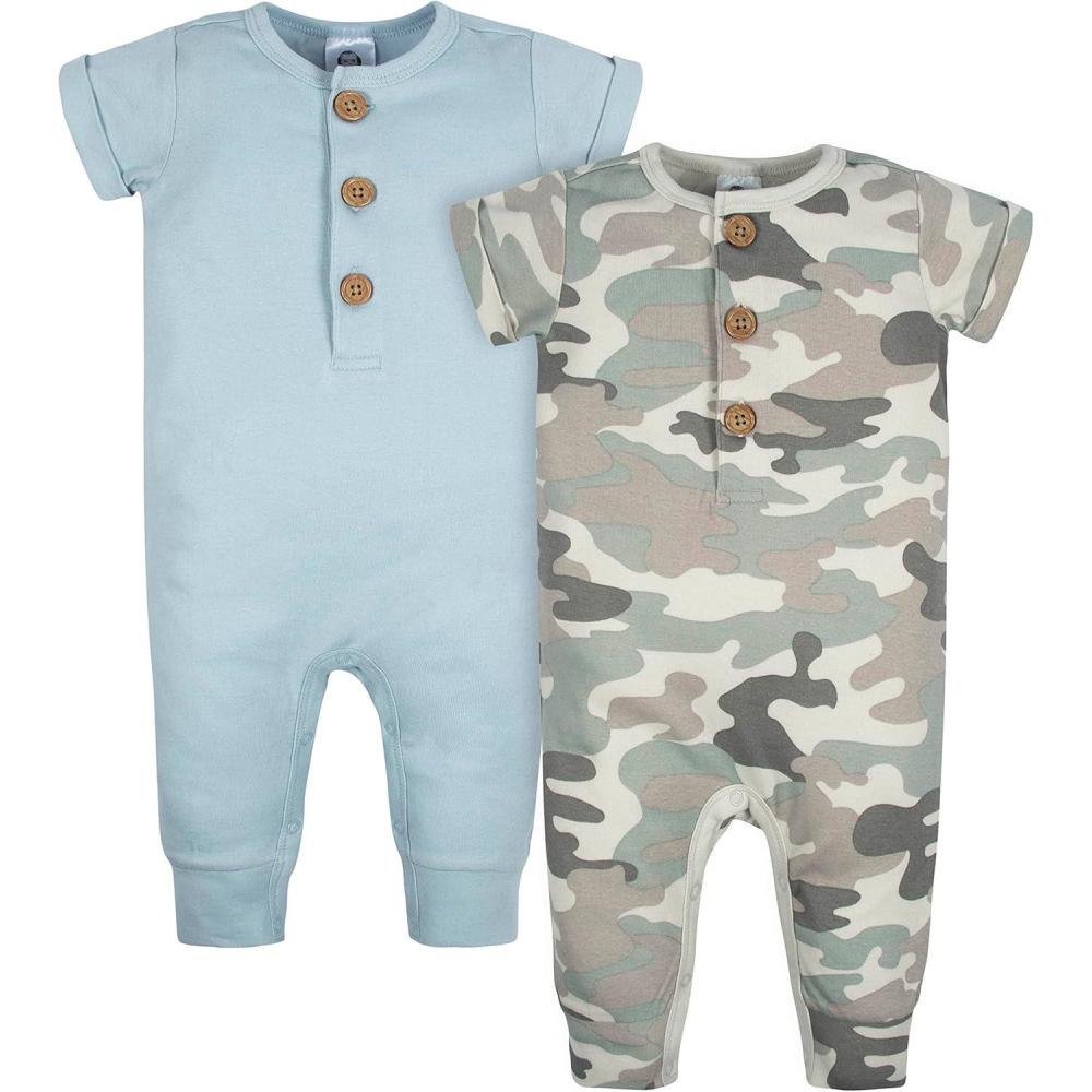 image2Pack Baby Boys Camo amp Blue Short Sleeve Rompers