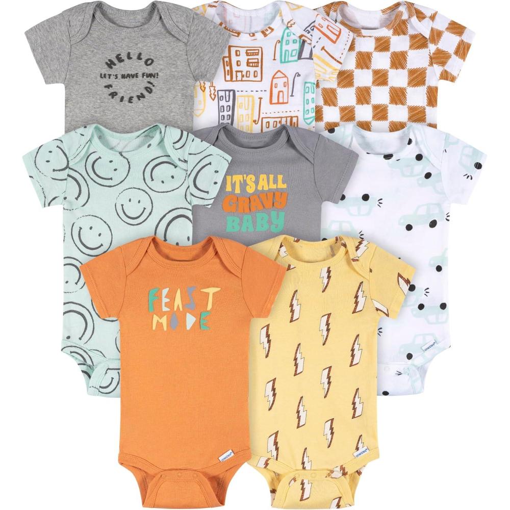 imageOnesies Brand Baby Boys 8pack Short Sleeve Mix amp Match BodysuitsHello Friends