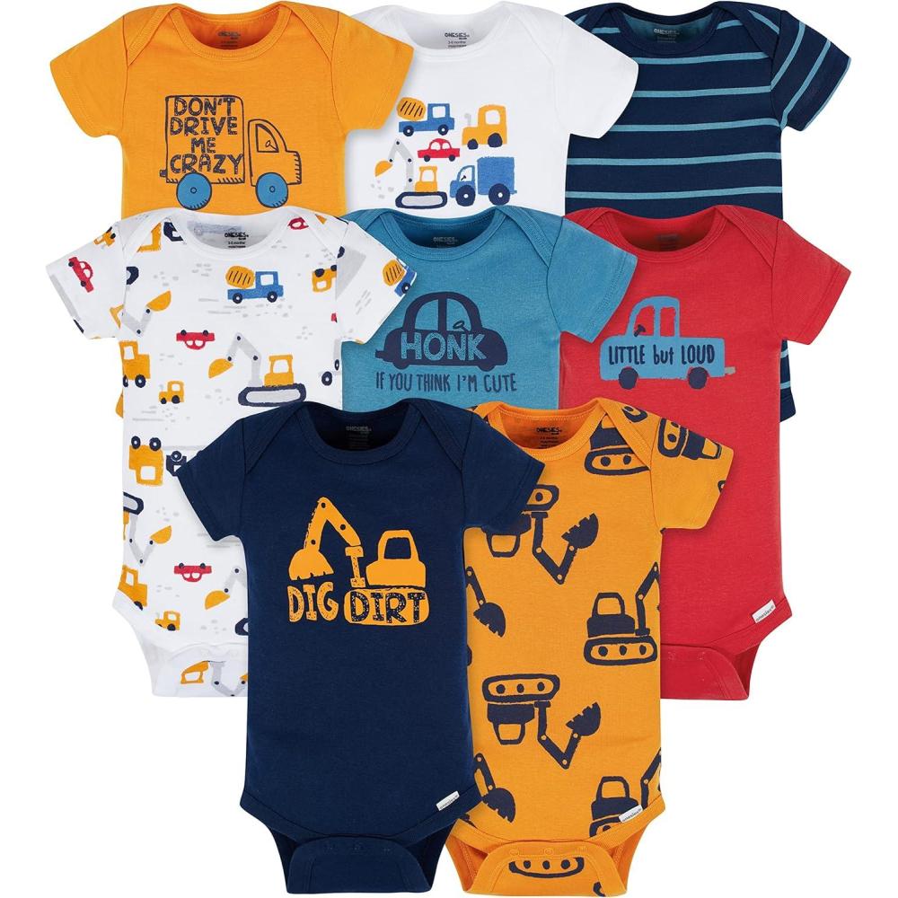 imageOnesies Brand Baby Boys 8pack Short Sleeve Mix amp Match BodysuitsTruck