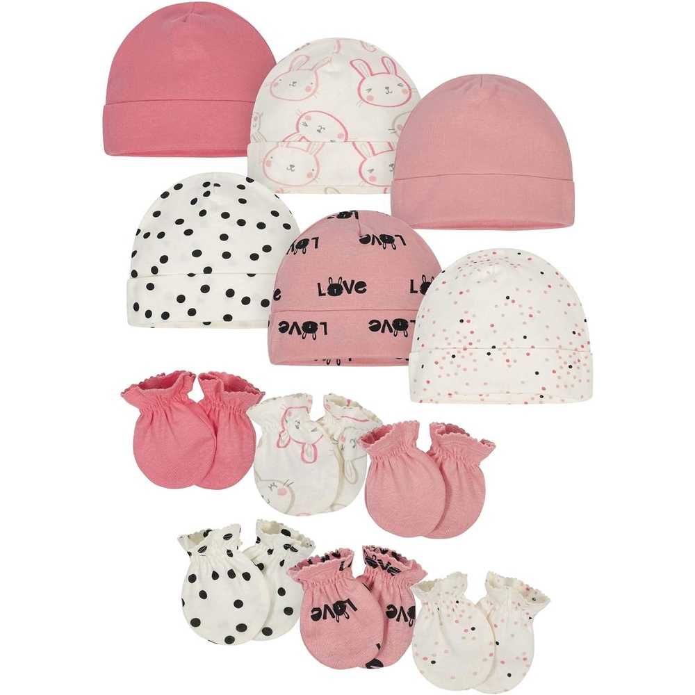 image:imageOnesies Brand Baby 12 Piece Cap and Mitten SetPink Bunny